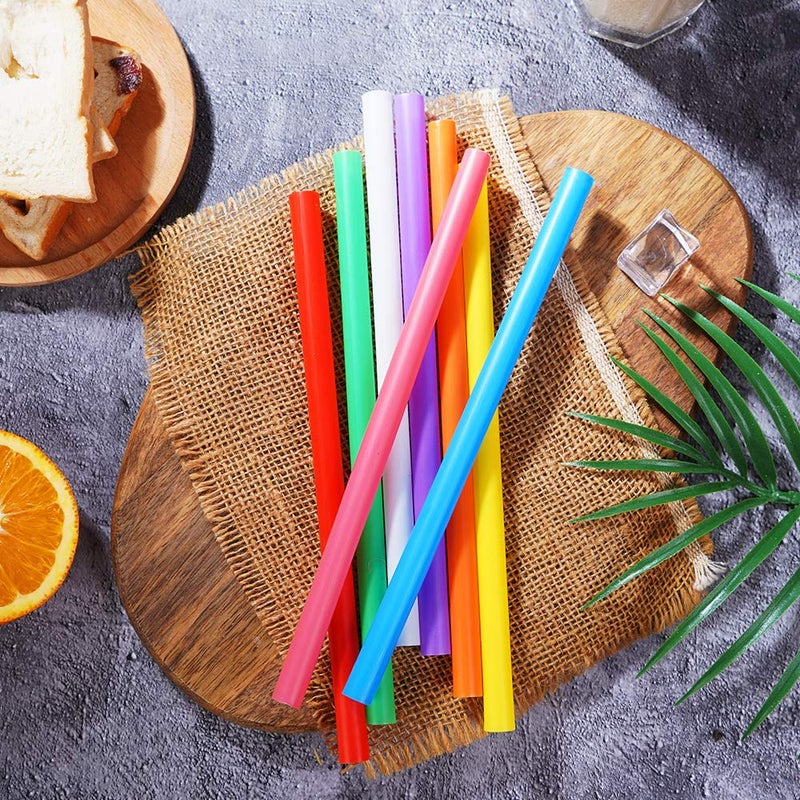 CVNDKN 200 PCS Jumbo Smoothie Straws,Colorful Disposable Plastic Large Wide-mouthed Milkshake Straw (0.43" Diameter and 8.2" long) 8 colors mixed - Image 3